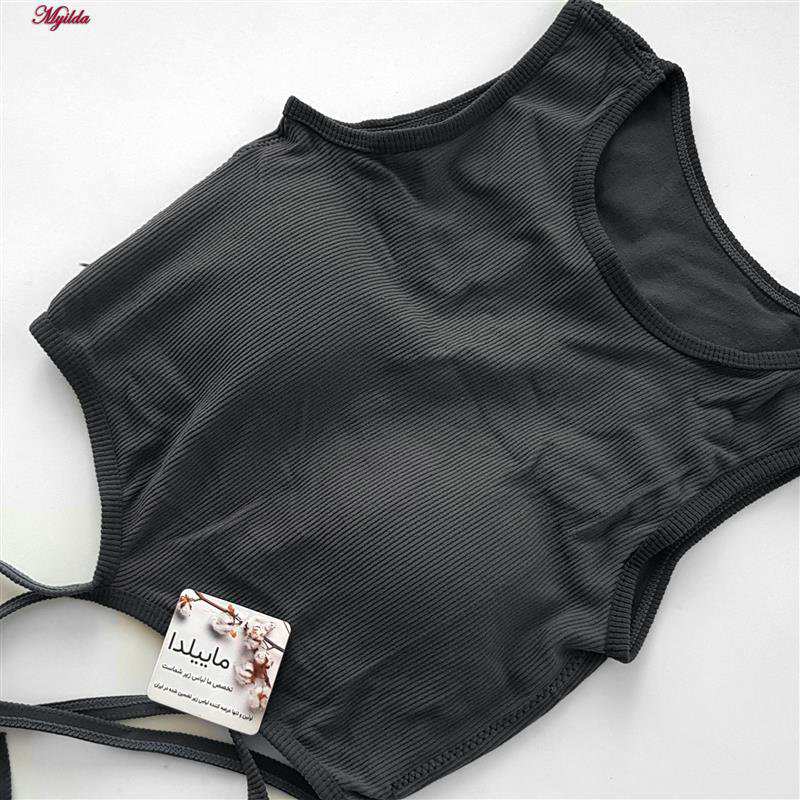 کراپ تاپ زنانه مدل بندی خاکستری تیره کد 4582 ماییلدا