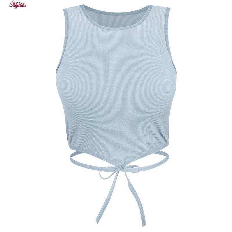 کراپ تاپ زنانه مدل بندی آبی روشن کد 4582 ماییلدا