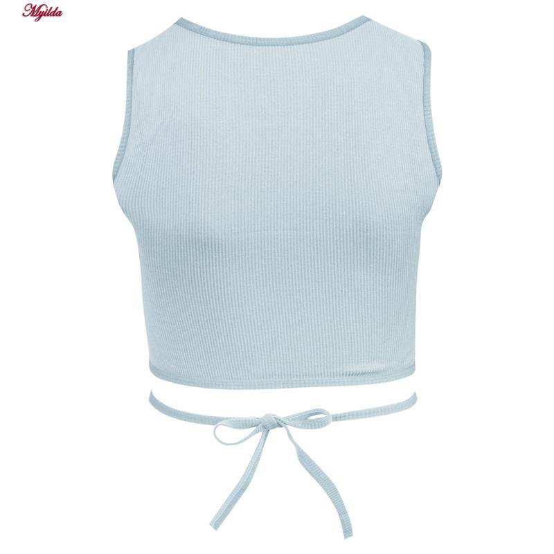 کراپ تاپ زنانه مدل بندی آبی روشن کد 4582 ماییلدا