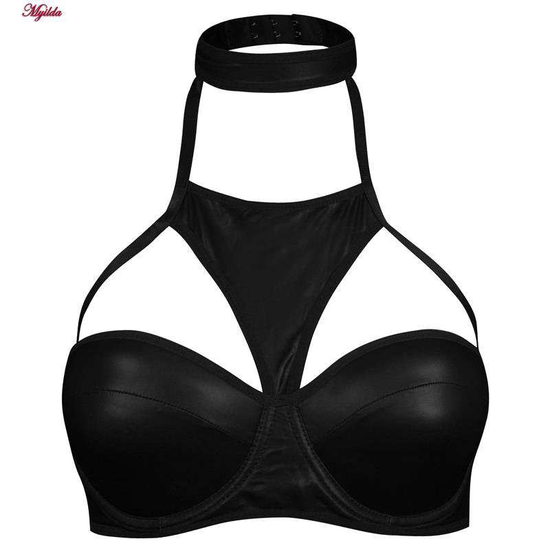 ست شورت و سوتین زنانه مدل اسفنجی چرم مشکی کد 4716-883 ماییلدا