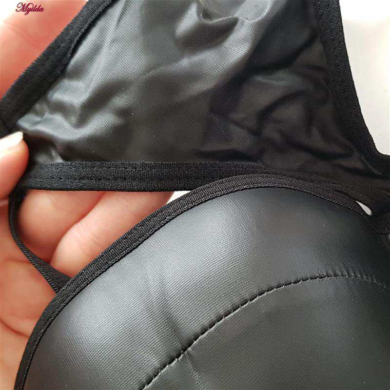 ست شورت و سوتین زنانه مدل اسفنجی چرم مشکی کد 4716-883 ماییلدا