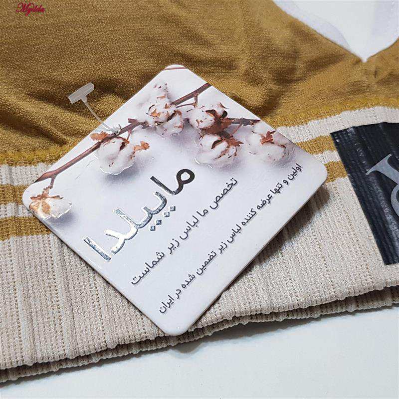 ست نیم تنه و شورت ورزشی زنانه CK خردلی پددار کد 4751 ماییلدا