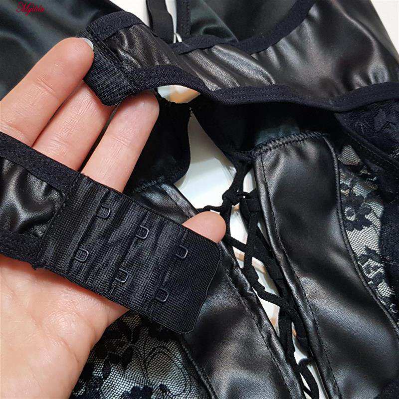 ست فانتزی زنانه چرم به همراه شورت و جوراب مدل 4761-428 رنگ مشکی ماییلدا