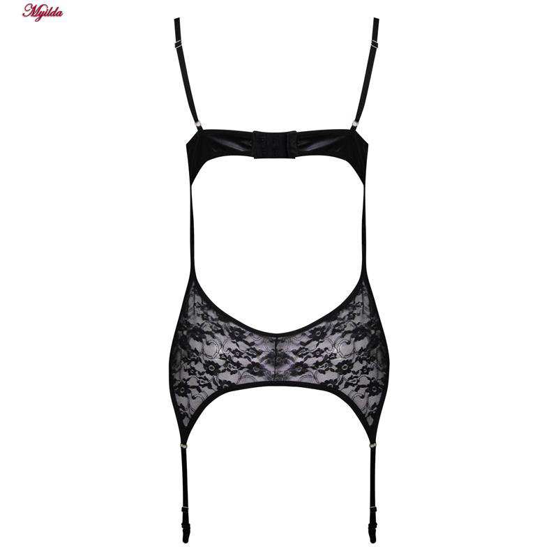 ست فانتزی زنانه چرم به همراه شورت و جوراب مدل 4761-428 رنگ مشکی ماییلدا