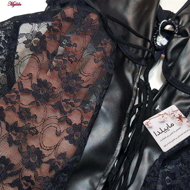 ست فانتزی زنانه چرم به همراه شورت و جوراب مدل 4761-428 رنگ مشکی ماییلدا