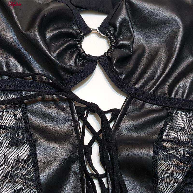 ست فانتزی زنانه چرم به همراه شورت و جوراب مدل 4761-428 رنگ مشکی ماییلدا