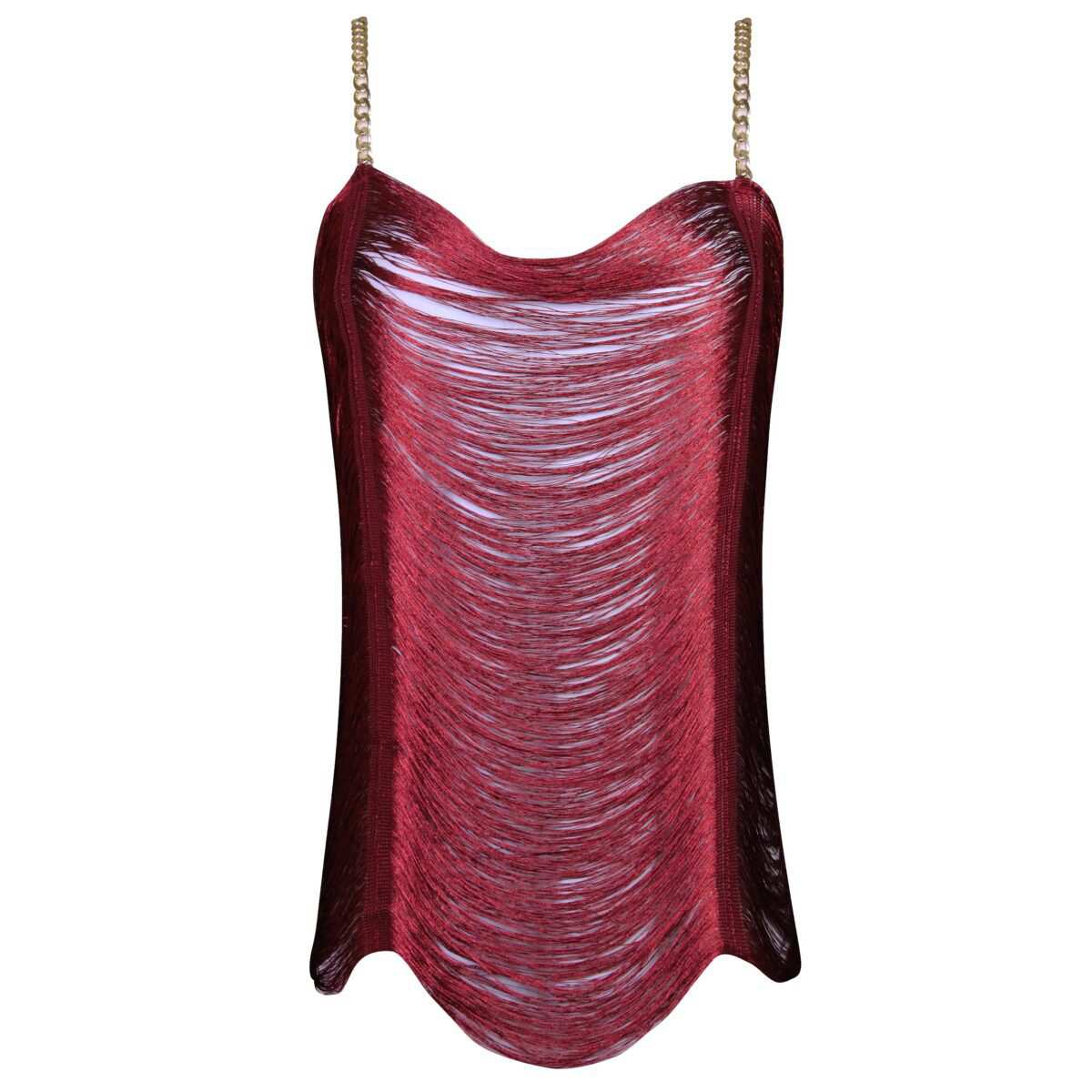 سرهمی زنانه مدل ریش ریش زرشکی کد 4709-3002 ماییلدا