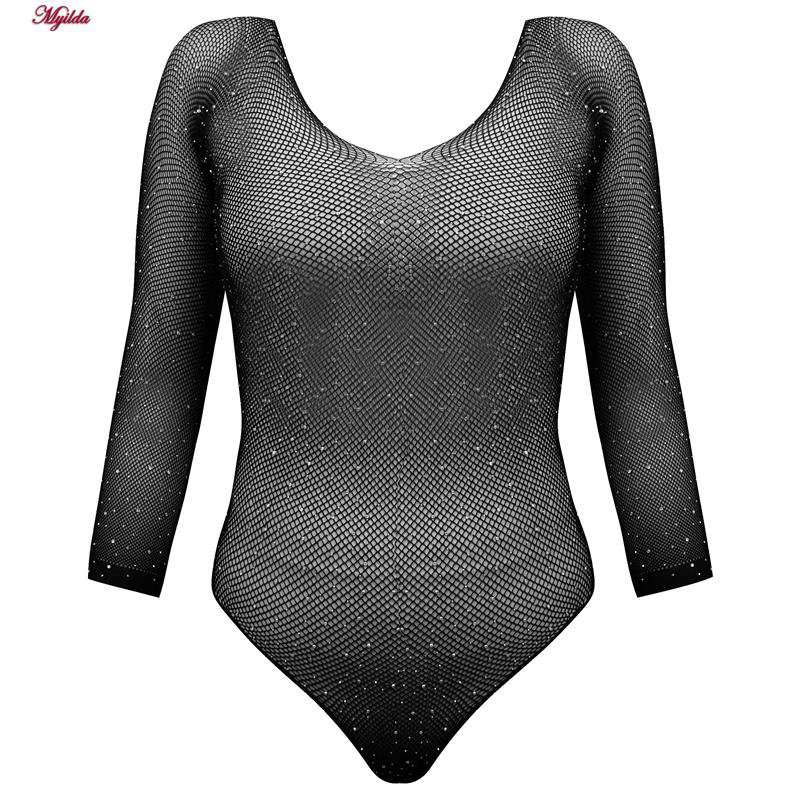 بادی فانتزی زنانه مدل نگین دار کد 4860-7228 رنگ مشکی ماییلدا