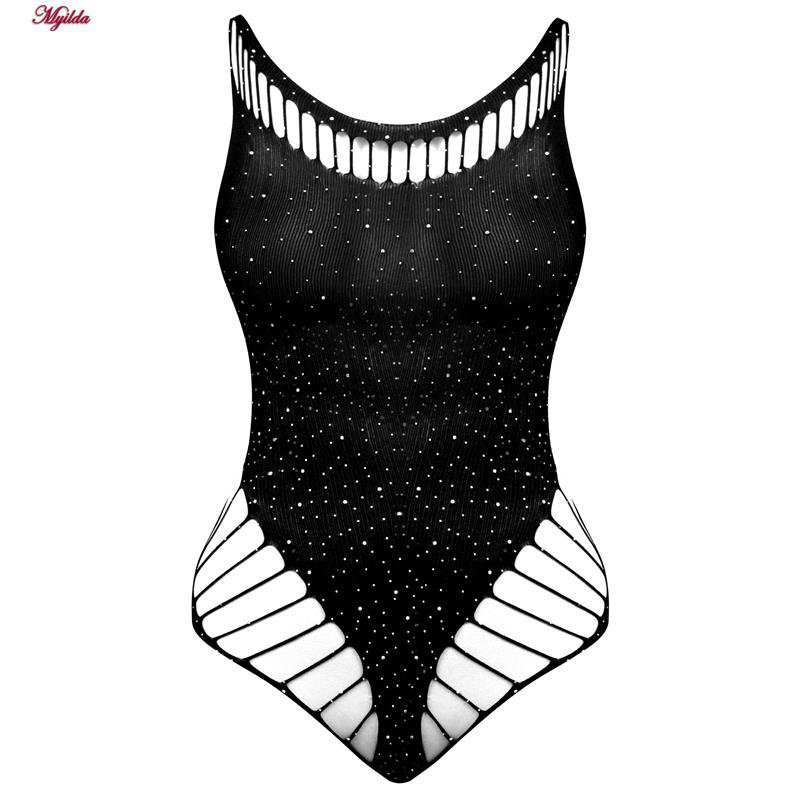 بادی فانتزی زنانه مدل نگین دار کد 4860-7175 رنگ مشکی ماییلدا
