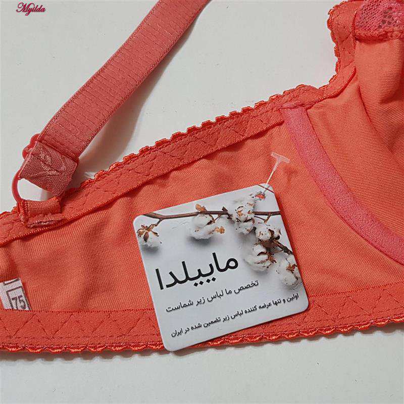 سوتین زنانه جلو تور مدل فنردار گیپور گلدار هارنس گلبهی کد 4889 ماییلدا