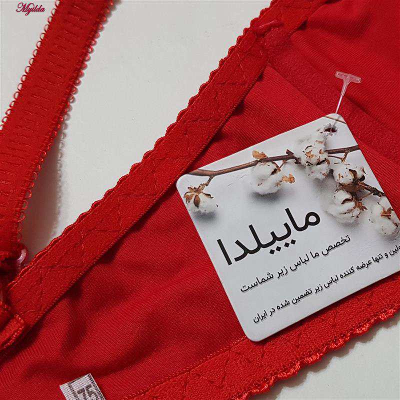 سوتین زنانه جلو تور مدل فنردار گیپور گلدار هارنس قرمز کد 4889 ماییلدا