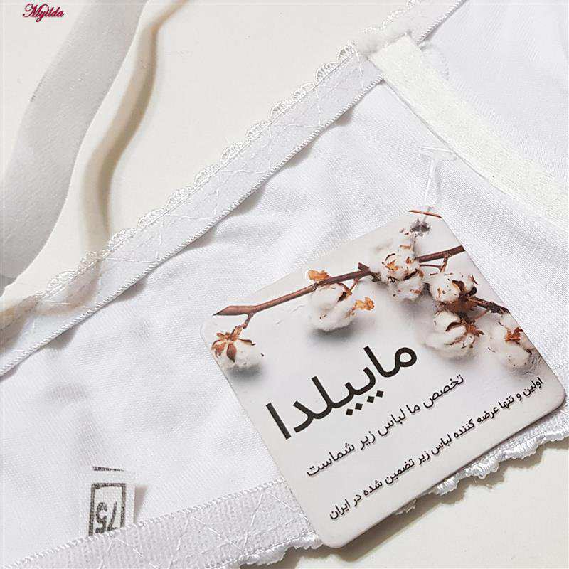 سوتین زنانه جلو تور مدل فنردار گیپور گلدار هارنس سفید کد 4889 ماییلدا