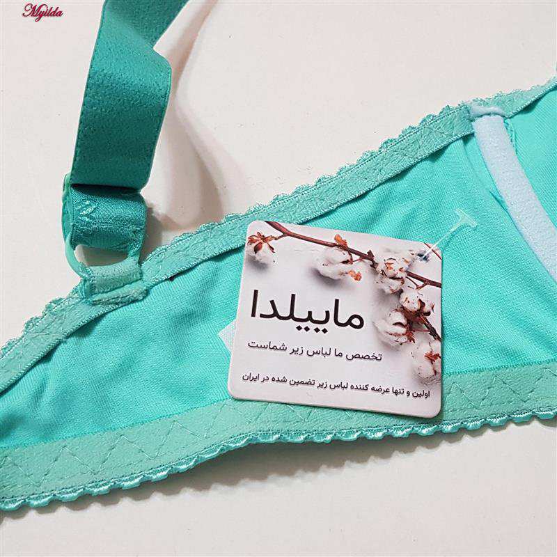 سوتین زنانه جلو تور مدل فنردار گیپور گلدار هارنس سبزآبی کد 4889 ماییلدا