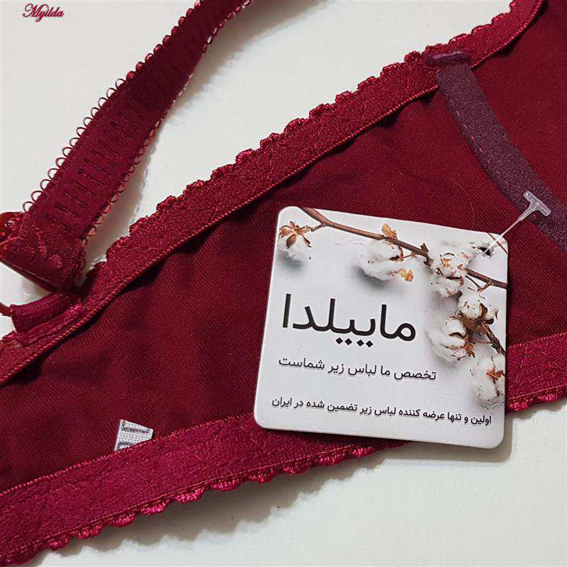 سوتین زنانه جلو تور مدل فنردار گیپور گلدار هارنس زرشکی کد 4889 ماییلدا