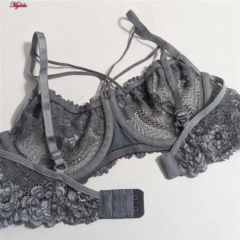 سوتین فنردار زنانه کارنا رز مدل گیپور هارنس دار طوسی کد 4935-315-4 ماییلدا