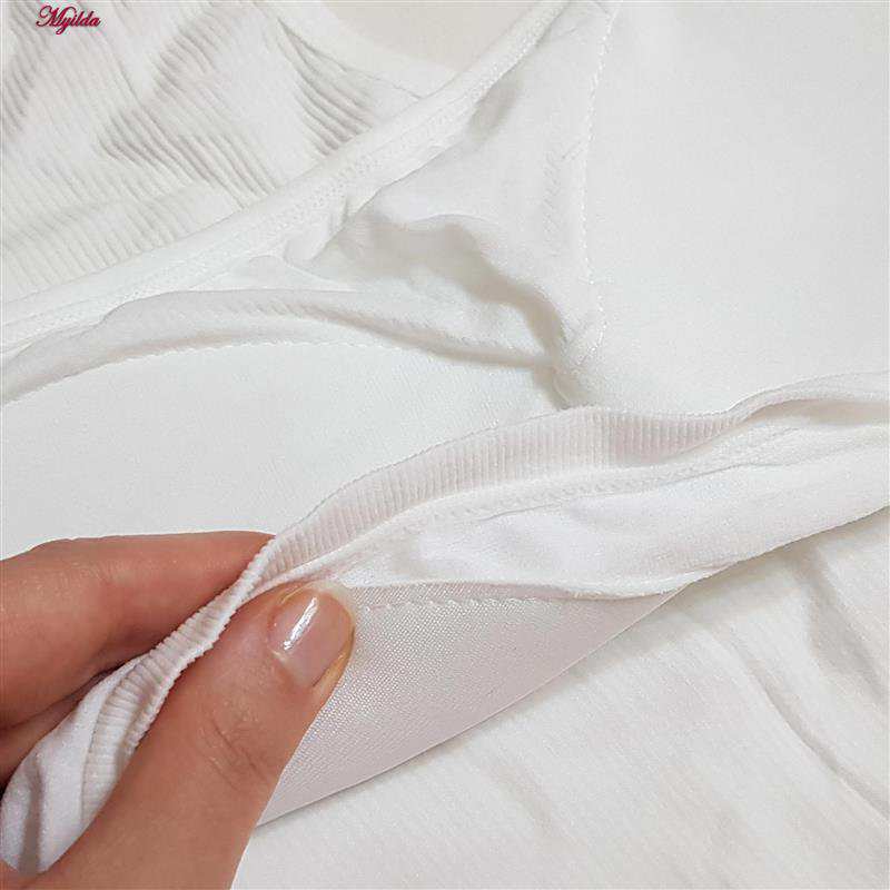 کراپ تاپ زنانه مدل بند سیلیکونی پددار سفید کد 4980 ماییلدا