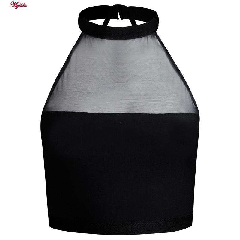 کراپ تاپ زنانه ویتاریتا مدل یقه توری مشکی کد 5024-345 ماییلدا