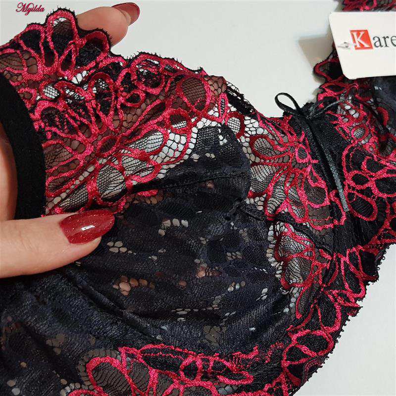 ست شورت و سوتین زنانه کارنا رز مدل فنردار مشکی گل قرمز کد 5030-3000-4 ماییلدا
