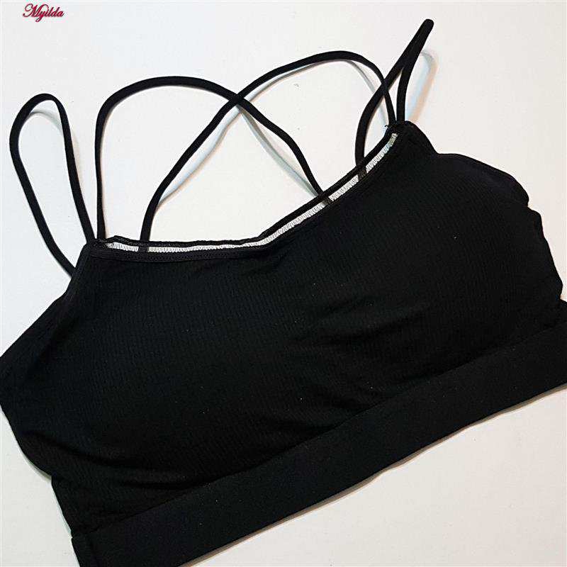 نیم تنه ورزشی زنانه مدل پددار پشت ضربدری مشکی کد 5084 ماییلدا