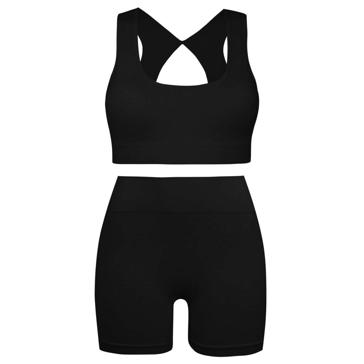 ست نیم تنه و شلوارک ورزشی زنانه ماییلدا مدل سیملس پشت چین دار پددار کد 5172 رنگ مشکی