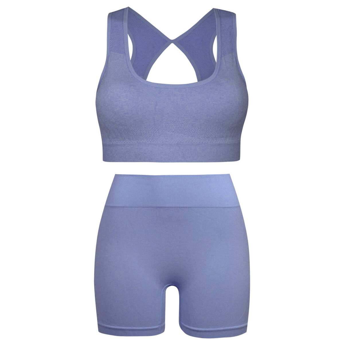 ست نیم تنه و شلوارک ورزشی زنانه ماییلدا مدل سیملس پشت چین دار پددار کد 5172 رنگ آبی