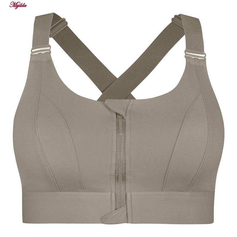 نیم تنه ورزشی زنانه ماییلدا مدل جلو زیپدار پد ثابت کد 5018 رنگ خاکی