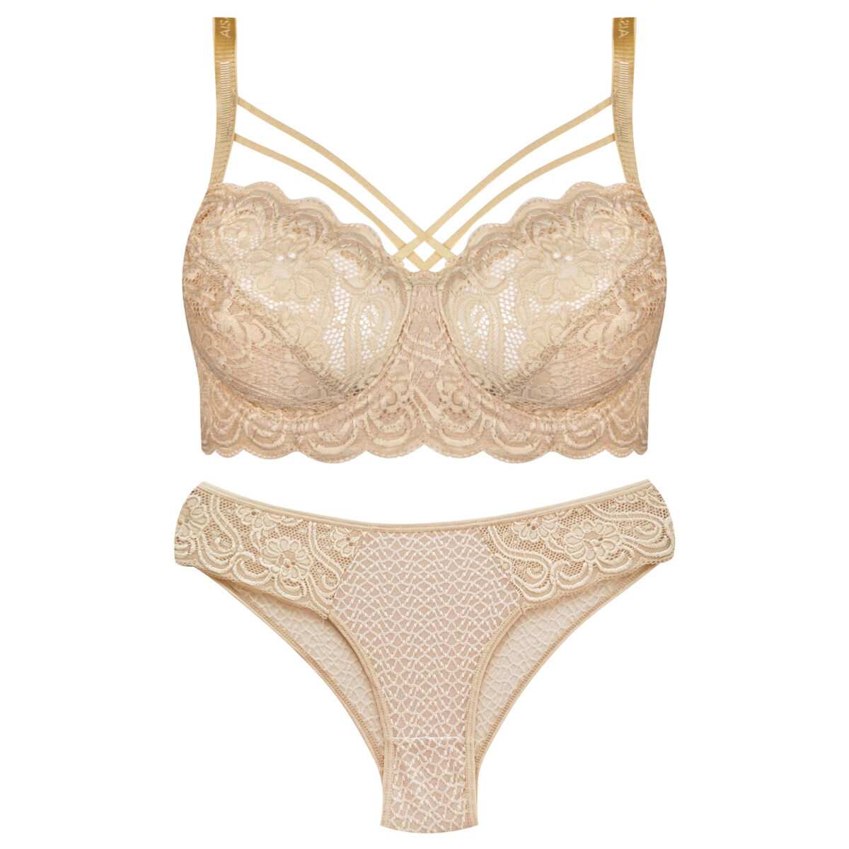 ست شورت و سوتین زنانه ماییلدا مدل فنردار هارنس کد 5165 رنگ کرم