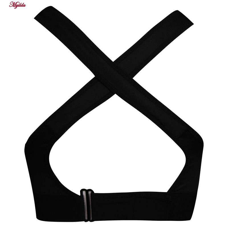 نیم تنه ورزشی زنانه مدل بند چسبی پددار پشت ضربدری مشکی کد 5166-805 ماییلدا