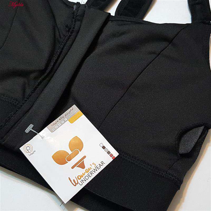 نیم تنه ورزشی زنانه مدل بند چسبی پددار پشت ضربدری مشکی کد 5166-805 ماییلدا