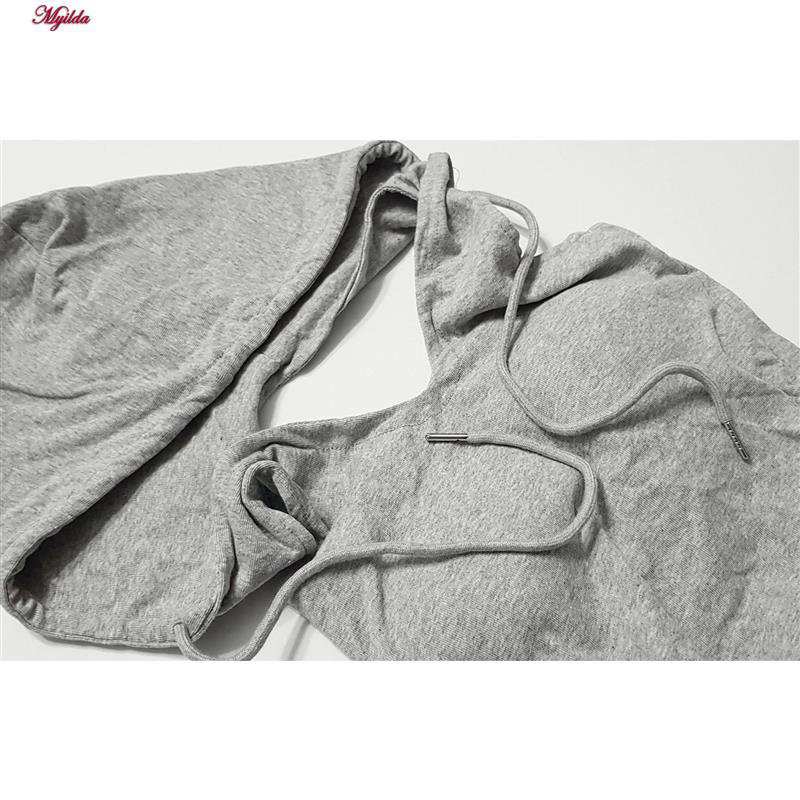 تاپ کلاه دار زنانه کراپ رنگ طوسی ماییلدا مدل 5260-259