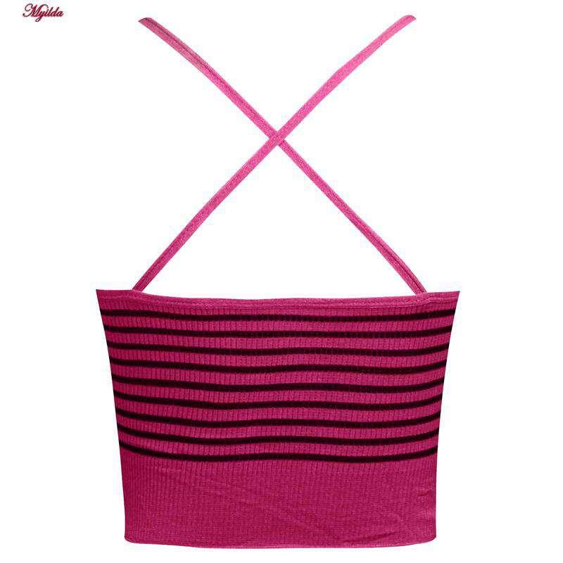 تاپ زنانه کراپ مدل بند ضربدری رنگ صورتی ماییلدا کد 5242-6511