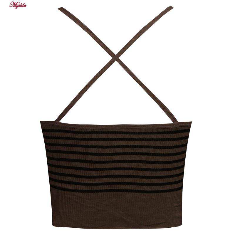 تاپ زنانه کراپ مدل بند ضربدری رنگ شکلاتی ماییلدا کد 5242-6511