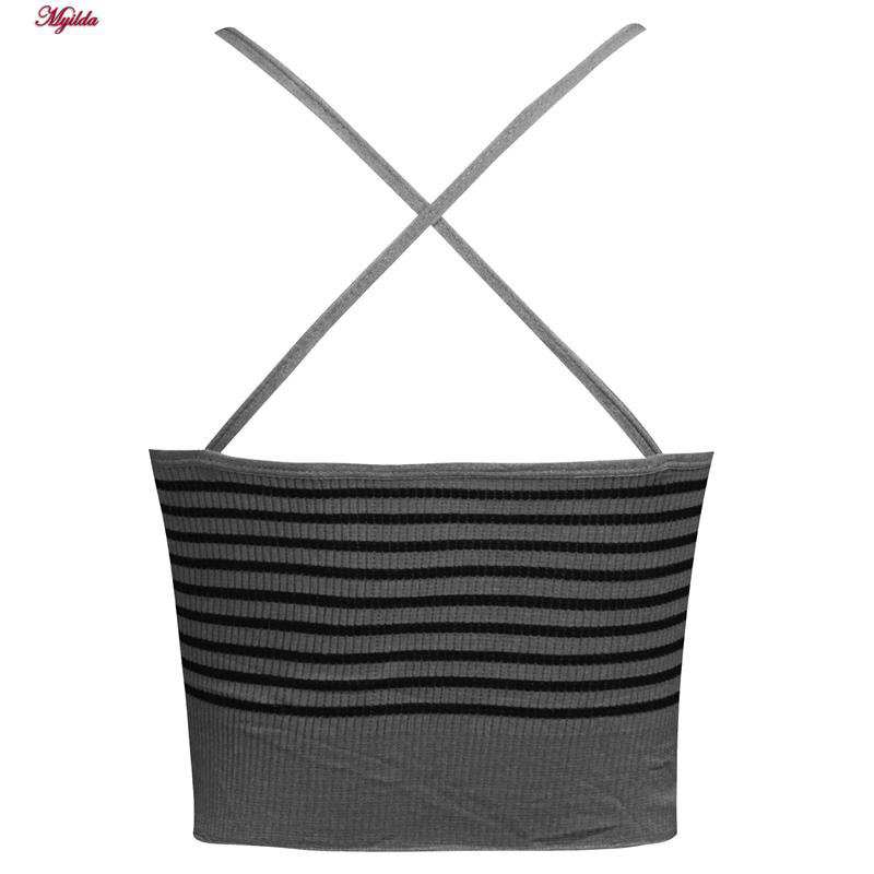 تاپ زنانه کراپ مدل بند ضربدری رنگ خاکستری تیره ماییلدا کد 5242-6511