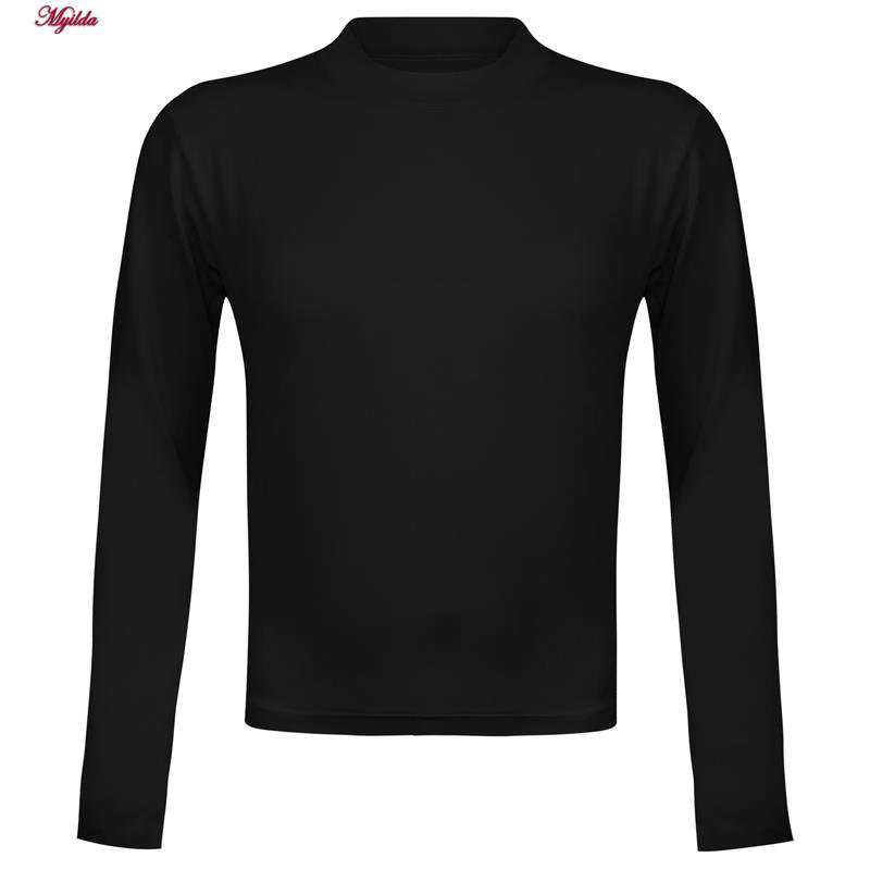 کراپ تیشرت آستین بلند زنانه مدل پشت بند ضربدری رنگ مشکی کد 5228-609P ماییلدا