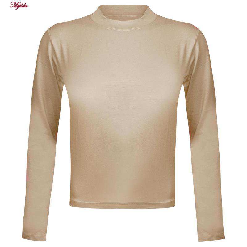 کراپ تیشرت آستین بلند زنانه مدل پشت بندی رنگ کرم کد 5228-609P ماییلدا