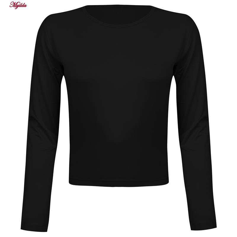 کراپ تیشرت آستین بلند زنانه ایپک مدل پشت بندی رنگ مشکی کد 5224-612P ماییلدا