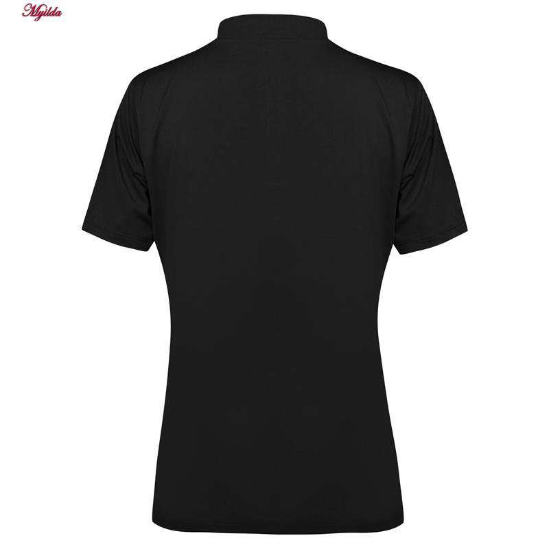 تی شرت آستین کوتاه ورزشی زنانه مدل یقه زیپدار رنگ مشکی کد 5214-493 ماییلدا