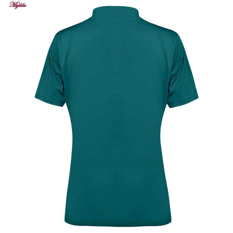 تی شرت آستین کوتاه ورزشی زنانه مدل یقه زیپدار رنگ کله غازی کد 5214-493 ماییلدا