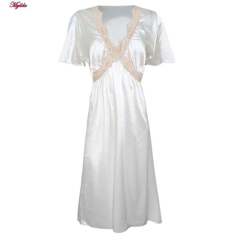 لباس خواب زنانه مدل ساتن رنگ سفید 5246-F08 ماییلدا