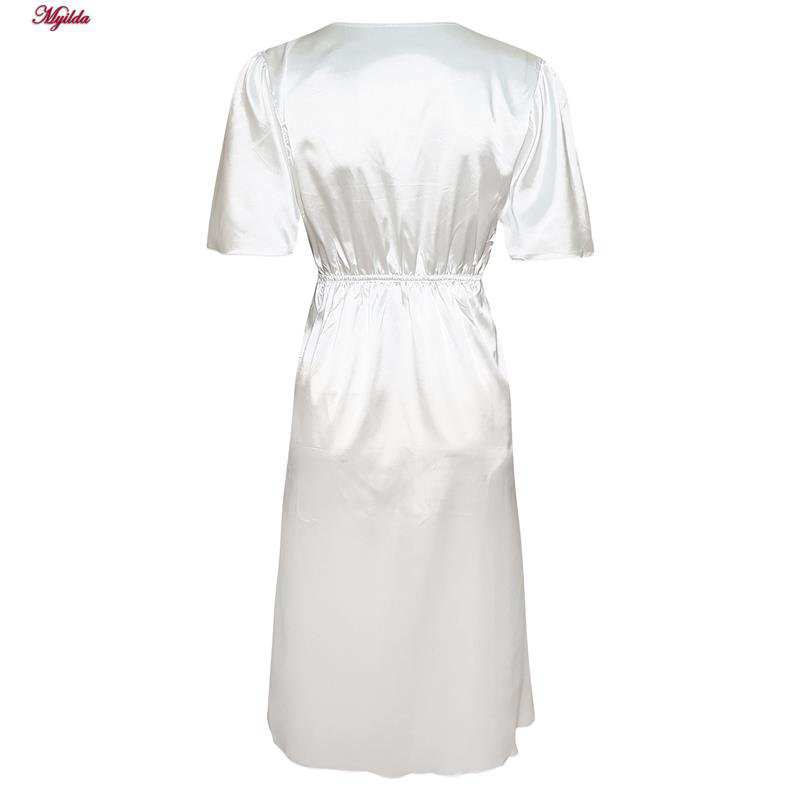 لباس خواب زنانه مدل ساتن رنگ سفید 5246-F08 ماییلدا