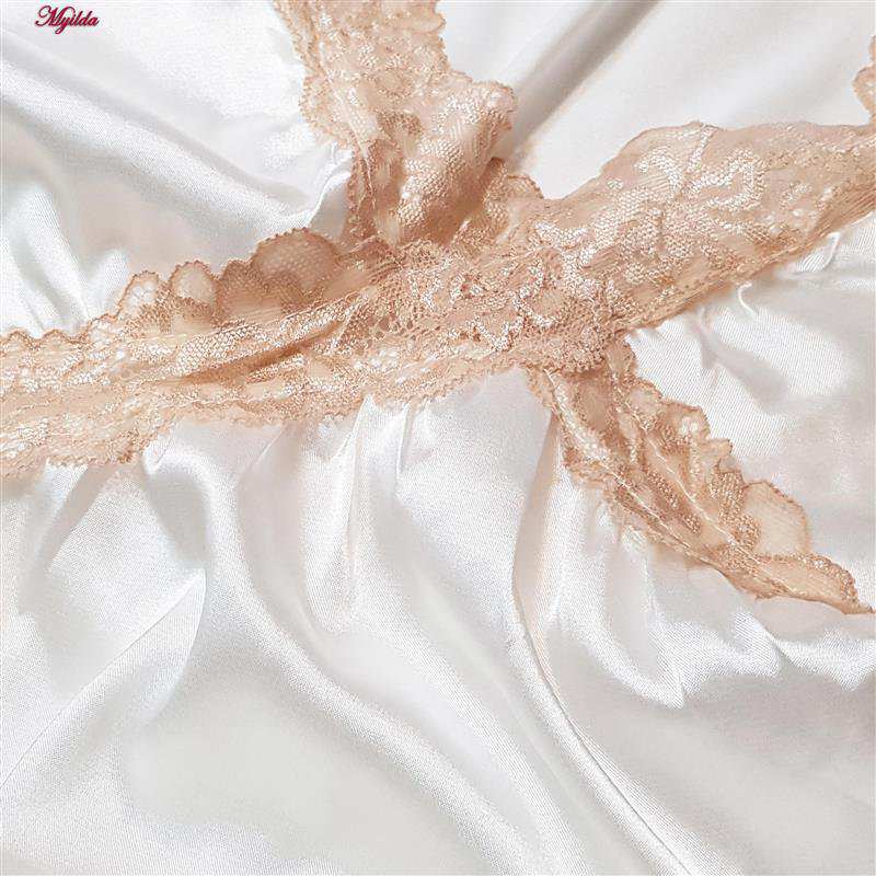 لباس خواب زنانه مدل ساتن رنگ سفید 5246-F08 ماییلدا