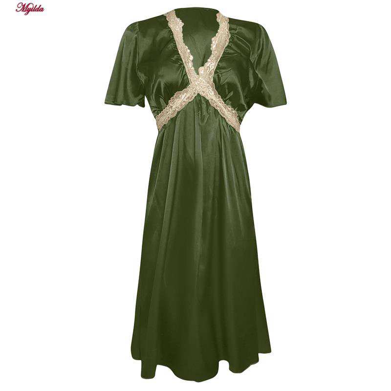 لباس خواب زنانه رنگ سبز مدل ساتن 5246-F08 ماییلدا