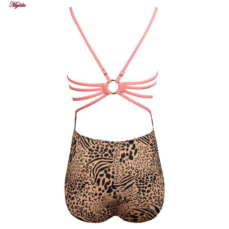 مایو زنانه مدل پشت بندی پلنگی رنگ قهوه ای پددار فیتن فرخ زادی کد 5289-297-1 ماییلدا