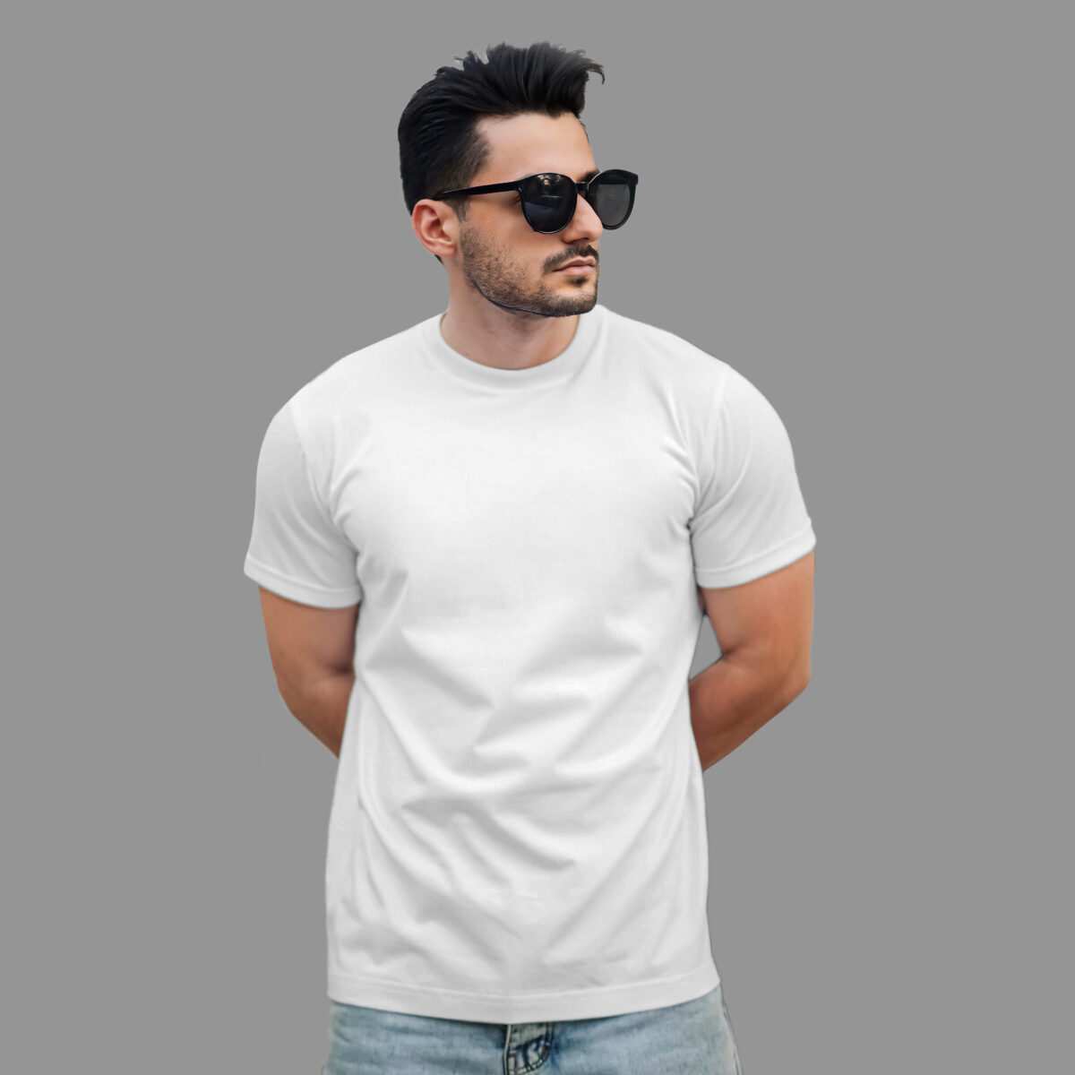 تی شرت آستین کوتاه مردانه مدل یقه گرد ساده رنگ سفید ماییلدا