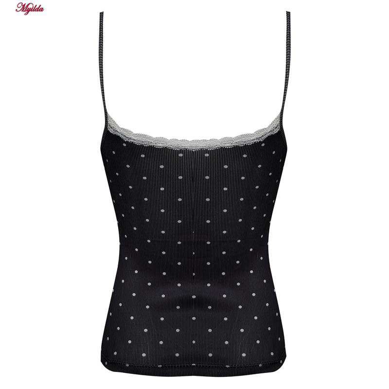 کراپتاپ زنانه مدل پددار خال خالی رنگ مشکی ماییلدا کد 5301-6853