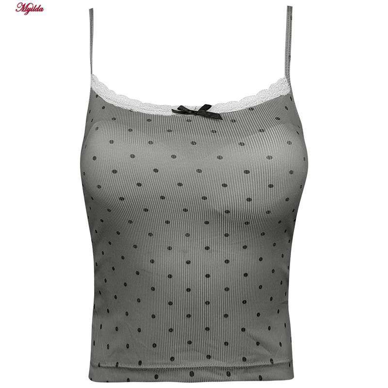 کراپتاپ زنانه مدل پددار خال خالی رنگ طوسی ماییلدا کد 5301-6853