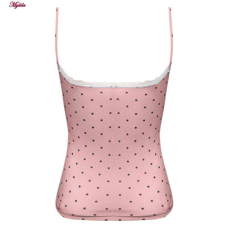 کراپتاپ زنانه مدل پددار خال خالی رنگ صورتی ماییلدا کد 5301-6853