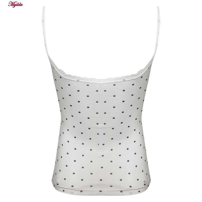 کراپتاپ زنانه مدل پددار خال خالی رنگ سفید ماییلدا کد 5301-6853