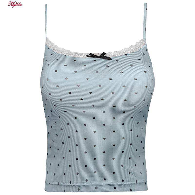 کراپتاپ زنانه مدل پددار خال خالی رنگ آبی ماییلدا کد 5301 -6853