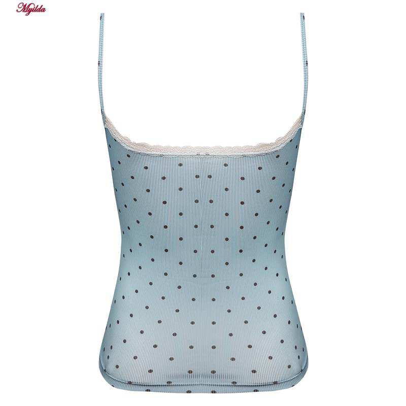 کراپتاپ زنانه مدل پددار خال خالی رنگ آبی ماییلدا کد 5301 -6853